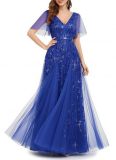 Women V-Neck Sequin Mesh Formal Party Dress（Processing time need 3-6 days）