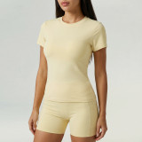 Women Spring T-Shirt and Shorts Yoga Two-Piece Set