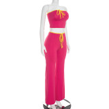 Women Color Block Strapless Top and Bell Bottom Pants Two-Piece Set