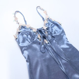 Women Lace Bow Halter French Sexy Backless Fishtail Dress