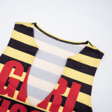Women Casual American Striped Letter Sleeveless Sexy Top