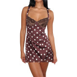 Women Polka Dot Lace Bra Wide Shoulder Strap Sexy Mini Dress