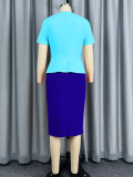 Women Summer Color Block Short-Sleeved Floral Bodycon Dress