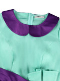 Plus Size Women Color Block Peter Pan Collar Large Bow Maxi Fishtail Bodycon Dress
