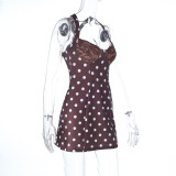 Women Polka Dot Lace Bra Wide Shoulder Strap Sexy Mini Dress