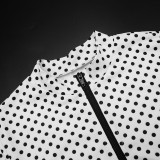 Women Polka Dot Print Long-Sleeved Zipper Top and Pants Two-Piece Set
