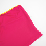 Women Color Block Strapless Top and Bell Bottom Pants Two-Piece Set