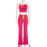 Women Color Block Strapless Top and Bell Bottom Pants Two-Piece Set