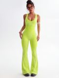 Women Yoga Leopard Print Sleeveless Bell Bottom Jumpsuit