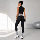 Women Yoga Color Block Zipper Vest and Pants Fitness Two-Piece Set