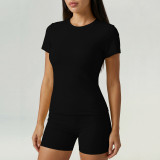 Women Spring T-Shirt and Shorts Yoga Two-Piece Set