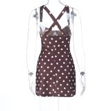 Women Polka Dot Lace Bra Wide Shoulder Strap Sexy Mini Dress