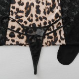 Women Halter Neck Lace Patchwork sexy leopard print see-through dress