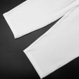 Women Autumn V-Neck Cross-Pleated Wrap-Up Short-Sleeved Top and Capri Pants Two-Piece Set