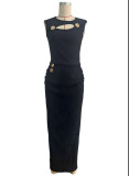 Women summer metallic hollow sleeveless top and skirt Two-piece set