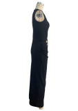 Women summer metallic hollow sleeveless top and skirt Two-piece set