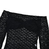 Women See-Through Lace Off Shoulder Long Sleeve Top