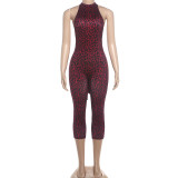 Women Summer Print Halter Neck Backless Jumpsuit