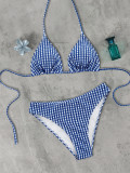 Women's Sexy Plaid Print Halter Neck Lace-Up Low Waist Two-Piece Bikini Set