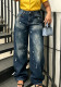 Fashion Washed Paint Splatter Denim Pants