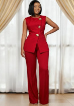 Women's Autumn Casual Solid Round Neck Vest Top & Wide Leg Pants Set Women's Autumn Casual Solid Round Neck Vest Top & Wide Leg Pants Set