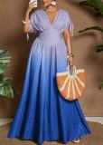 Summer Women's Chic V-Neck Slim Waist Printed Maxi Dress