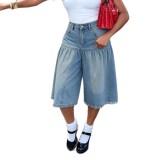 Ruched Studded Washed Cropped Denim Pants