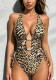 Women's Fashion Sexy Leopard Print Halter Neck Lace-Up One-Piece Swimsuit