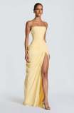 Women's Sexy Strapless Asymmetrical Ruched High Slit Dress