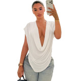 Summer Women's Fashion Career Deep V Cowl Neck Short Sleeve T-Shirt