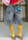 Street Style Star Embroidered Washed Cropped Denim Pants
