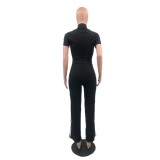 Women's Casual Fashion Ribbed Embroidered Zip-Up Jacket Pants Set