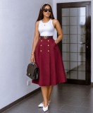 Summer Women's Chic Career High Waist Slim Fit Double-Breasted A-Line Skirt