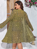 Plus Size Women's Plaid Print Long Sleeve Mesh Sun Protection Three-Piece Bikini Set