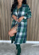 Women's Autumn & Winter Street Green Plaid Turndown Collar Long Shirt Trench Coat