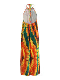 Women's Bohemian Holidays Print Halter Neck Low Back Short Sleeve Loose Dress