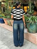 Asymmetrical Panel Washed Wide Leg Denim Pants