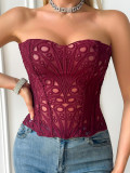 Women's Mesh Cutout Irregular Double-Layer Lace Tight Fitting Corset Top