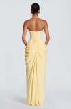 Women's Sexy Strapless Asymmetrical Ruched High Slit Dress
