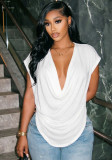 Summer Women's Fashion Career Deep V Cowl Neck Short Sleeve T-Shirt