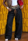Street Style Leopard Print Patchwork Double Waistband Lace-Up Denim Pants