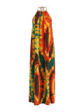 Women's Bohemian Holidays Print Halter Neck Low Back Short Sleeve Loose Dress