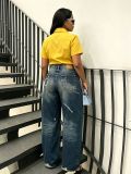 Fashion Washed Paint Splatter Denim Pants