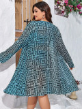 Plus Size Women's Plaid Print Long Sleeve Mesh Sun Protection Three-Piece Bikini Set