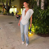 Summer Women's Fashion Career Deep V Cowl Neck Short Sleeve T-Shirt