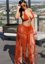 Women's Sweet Crochet Cutout Bikini Cover-Up Fringe Beach Skirt Set Women's Sweet Crochet Cutout Bikini Cover-Up Fringe Beach Skirt Set