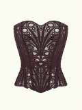 Women's Mesh Cutout Irregular Double-Layer Lace Tight Fitting Corset Top