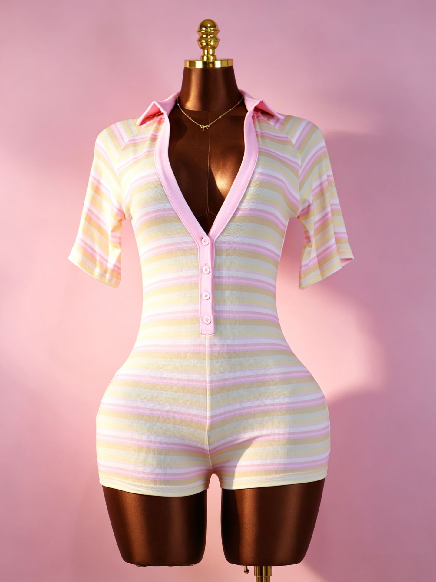 Ribbed Deep V-Neck Romper for Clubwear