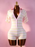Women's Sexy Ribbed Deep V-Neck Romper