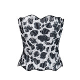 Women's Mesh Cutout Irregular Double-Layer Lace Tight Fitting Corset Top